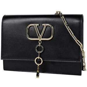Valentino logo shoulder bag, chain leather, black, women's